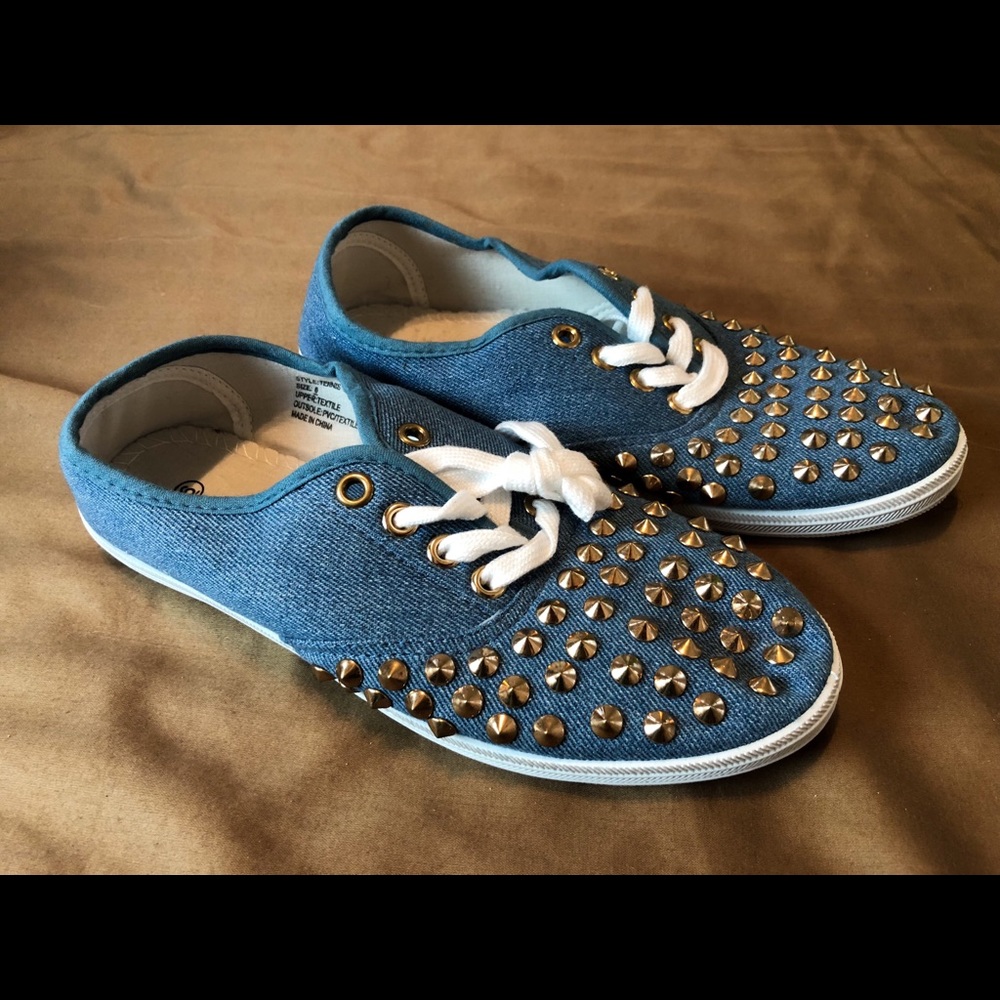 Vegan Studded Denim Sneakers Size 6 Brand New